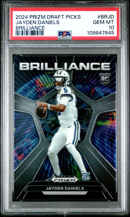 Graded 2024 Panini Prizm Draft Picks Jayden Daniels #BRJD Brilliance Rookie RC Football Card PSA 10 Gem Mint