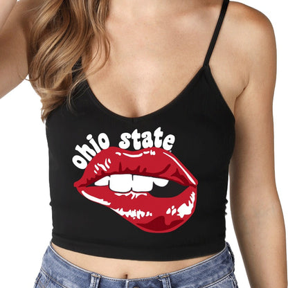 Ohio State OSU Buckeyes Lips Black Spaghetti Tank
