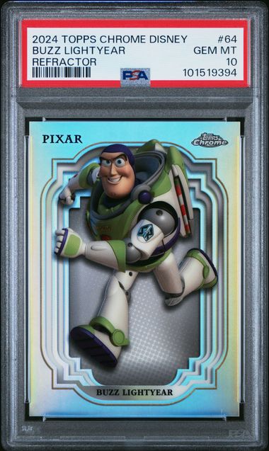 Graded 2024 Topps Chrome Disney Silver Refractor Buzz Lightyear #64 Card PSA 10 Gem Mint