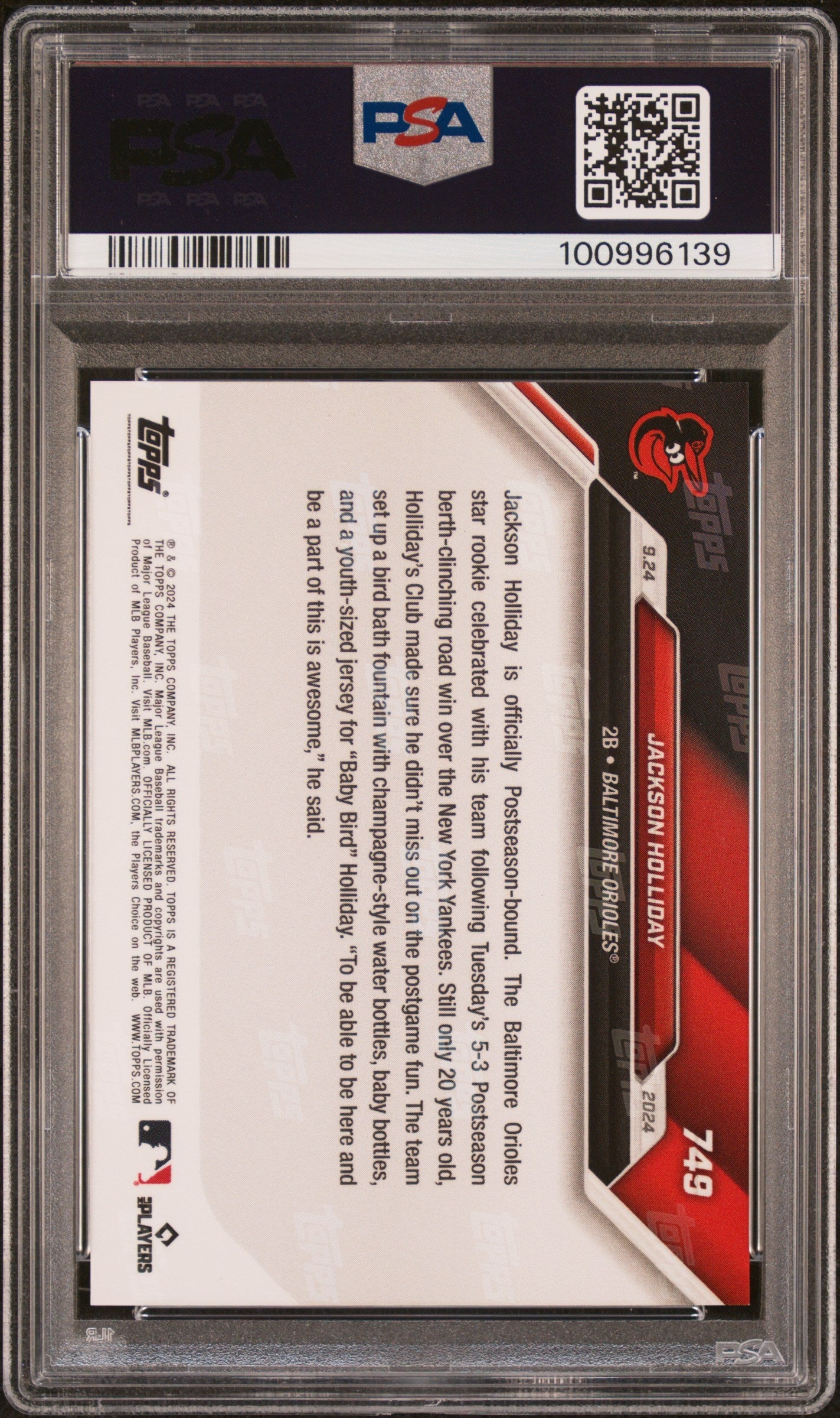 Graded 2024 Topps Now Jackson Holliday #749 Rookie RC Baseball Card PSA 10 Gem Mint
