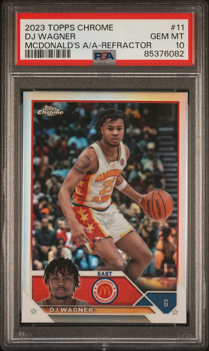 Graded 2023 Topps Chrome DJ Wagner #11 McDonalds AA Refractor Rookie RC Basketball Card PSA 10 Gem Mint