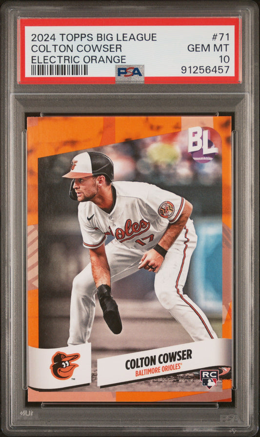 Graded 2024 Topps Big League Colton Cowser #71 Electric Orange Rookie RC Baseball Card PSA 10 Gem Mint
