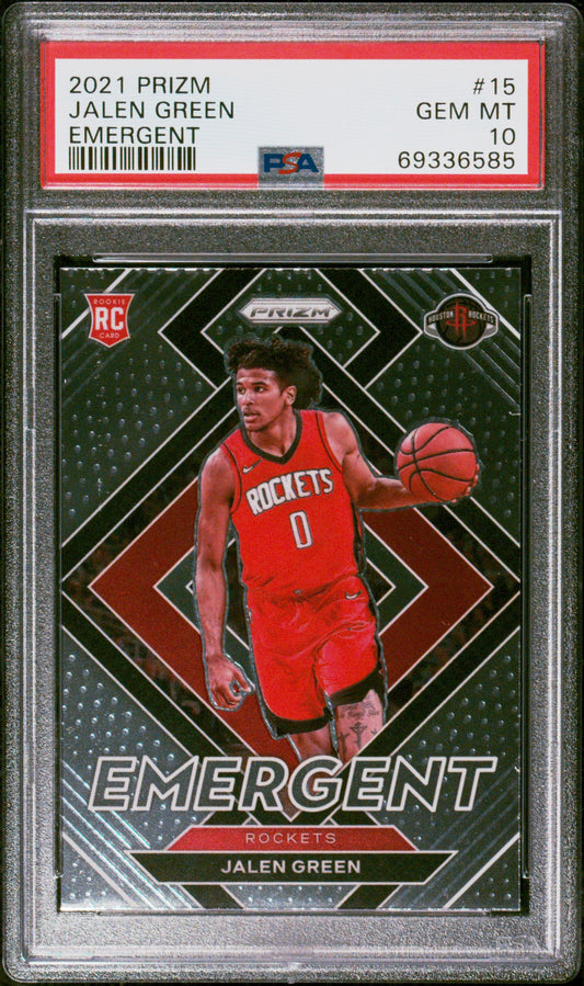 Graded 2021 Panini Prizm Jalen Green #15 Emergent Rookie RC Basketball Card PSA 10 Gem Mint