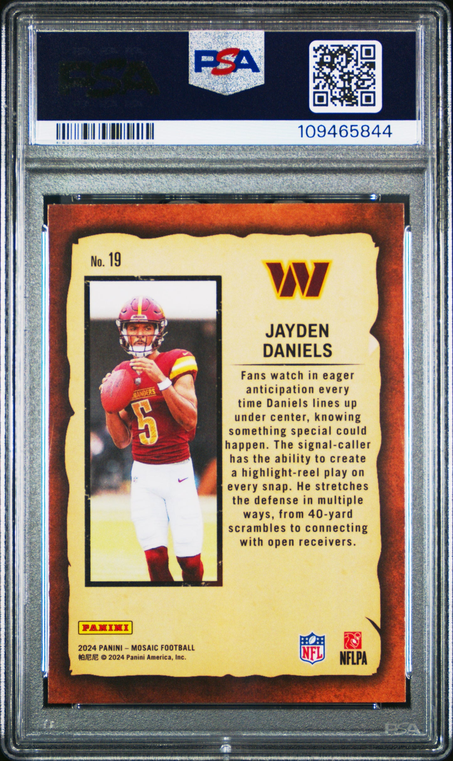 Graded 2024 Panini Mosaic Jayden Daniels #19 Notoriety Rookie RC Football Card PSA 10 Gem Mint