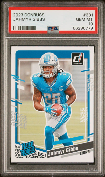 Graded 2023 Panini Donruss Jahmyr Gibbs #331 Rookie RC Football Card PSA 10 Gem Mint