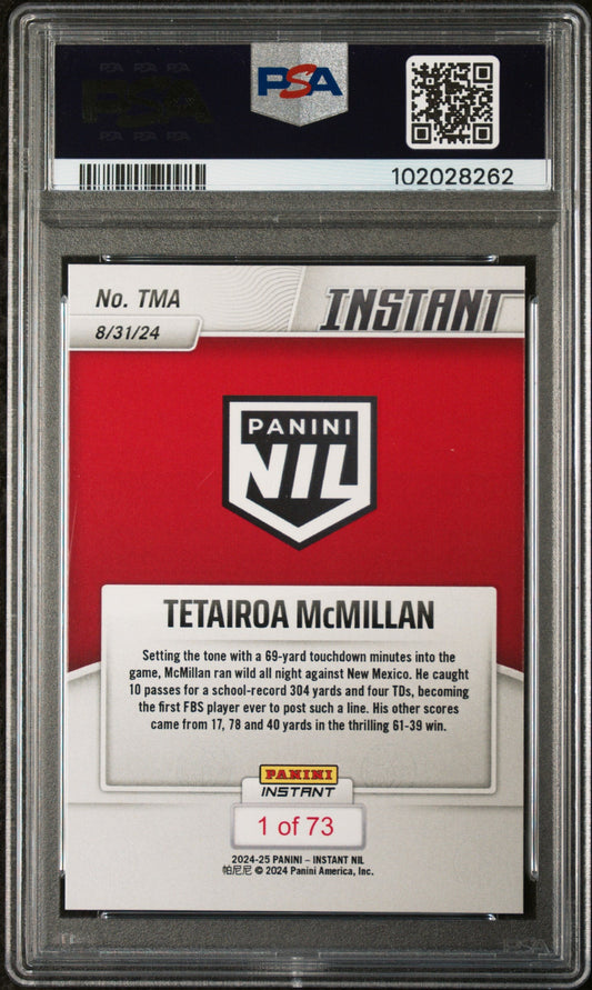 Graded 2024 Panini Instant NIL Tetairoa McMillan #TMA Rookie RC Football Card PSA 10 Gem Mint