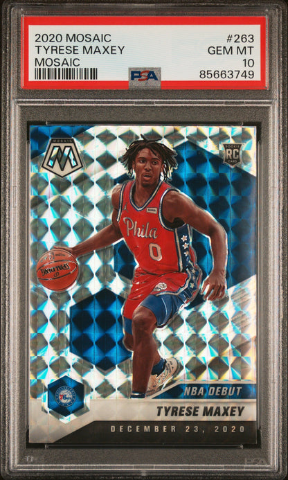 Graded 2020 Panini Mosaic Tyrese Maxey #263 Mosaic Rookie RC Basketball Card PSA 10 Gem Mint