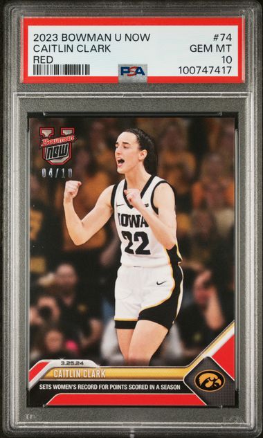 Graded 2023 Bowman U Now Caitlin Clark #74 Red #/10 Rookie RC Basketball Card PSA 10 Gem Mint