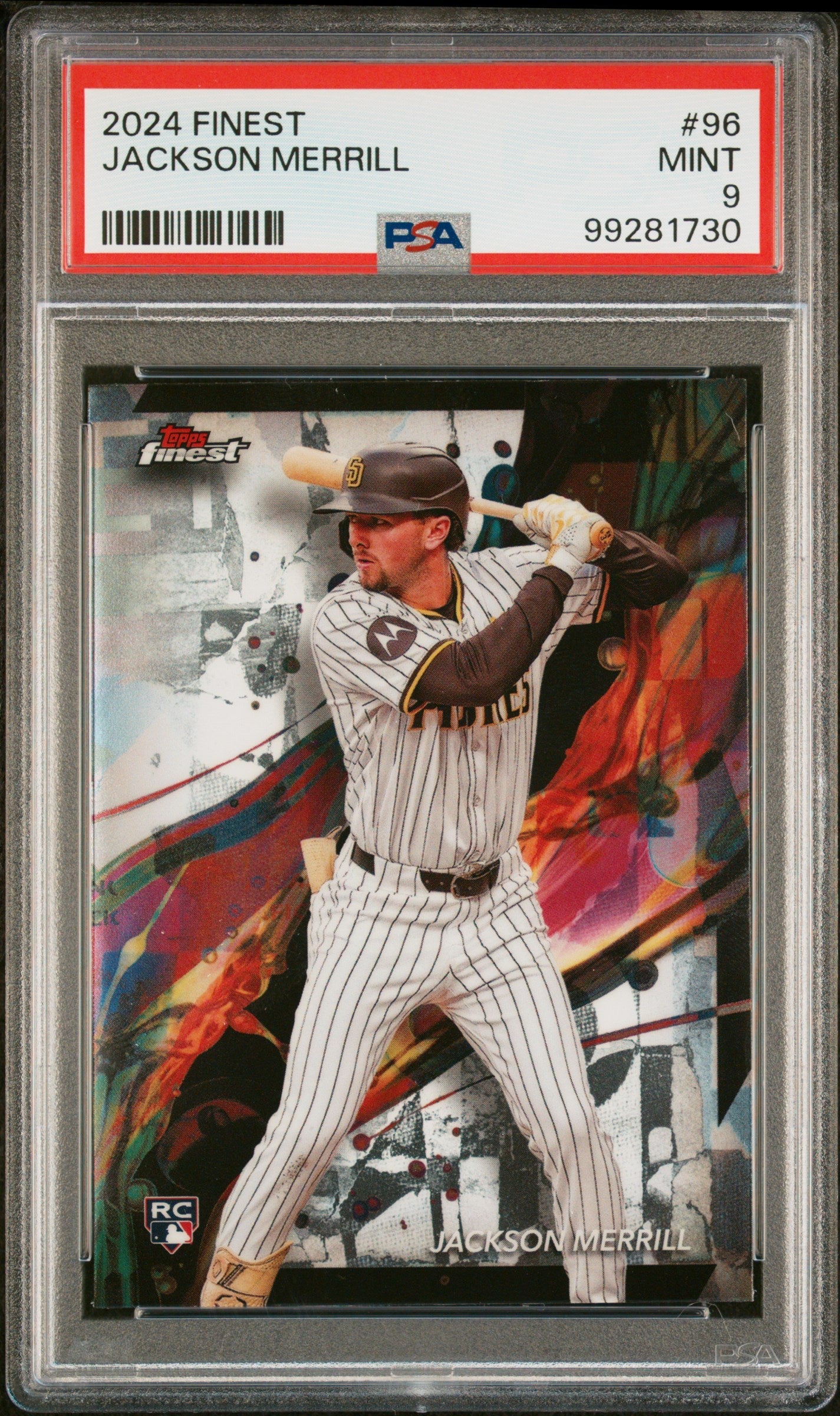 Graded 2024 Topps Finest Jackson Merrill #96 Rookie RC Baseball Card PSA 9 Mint