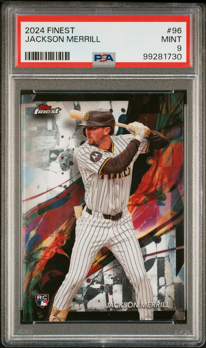 Graded 2024 Topps Finest Jackson Merrill #96 Rookie RC Baseball Card PSA 9 Mint