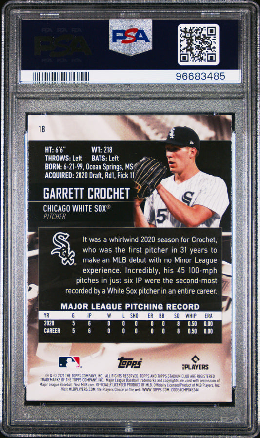 Graded 2021 Topps Stadium Club Garrett Crochet #18 Rookie RC Baseball Card PSA 10 Gem Mint