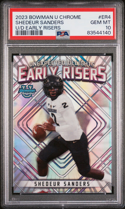 Graded 2023 Topps Bowman U Chrome Shedeur Sanders #ER4 U/D Early Risers Rookie RC Football Card PSA 10 Gem Mint