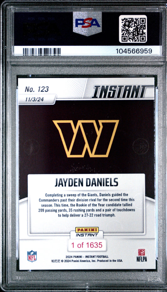 Graded 2024 Panini Instant NFL Jayden Daniels #123 Rookie RC Football Card PSA 10 Gem Mint
