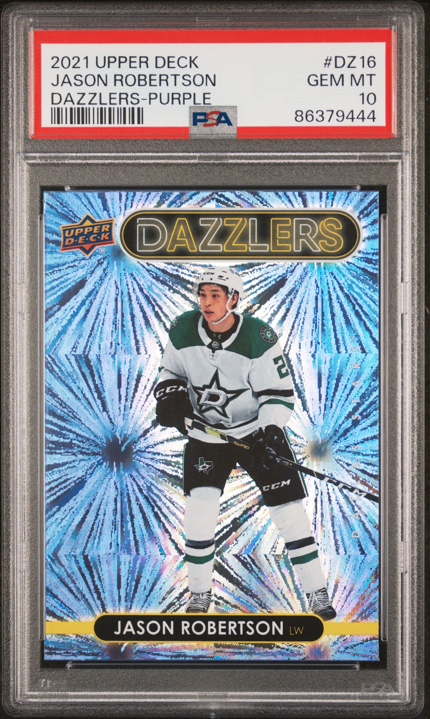 Graded 2021 Upper Deck Jason Robertson #DZ16 Dazzlers Purple Hockey Card PSA 10 Gem Mint