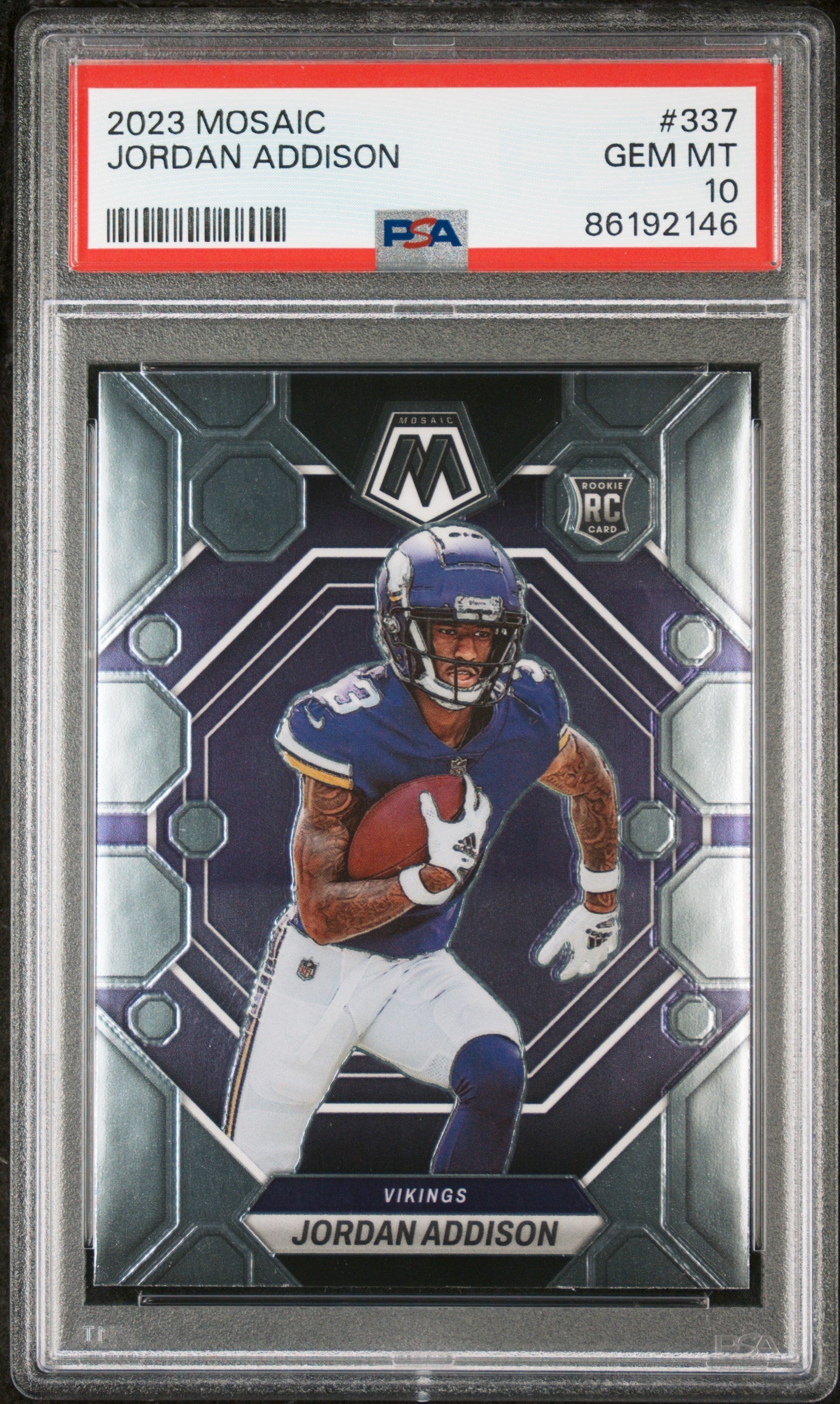 Graded 2023 Panini Mosaic Jordan Addison #337 Rookie RC Football Card PSA 10 Gem Mint