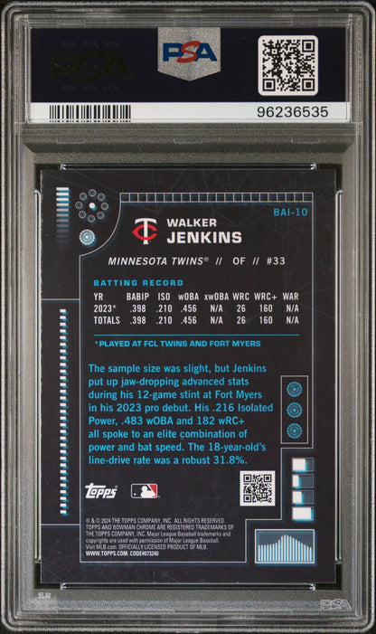 Graded 2024 Topps Bowman Walker Jenkins #BAI10 AI Rookie RC Baseball Card PSA 10 Gem Mint