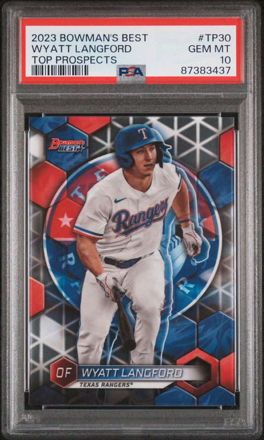 Graded 2023 Topps Bowmans Best Wyatt Langford #TP30 Top Prospects Rookie RC Baseball Card PSA 10 Gem Mint