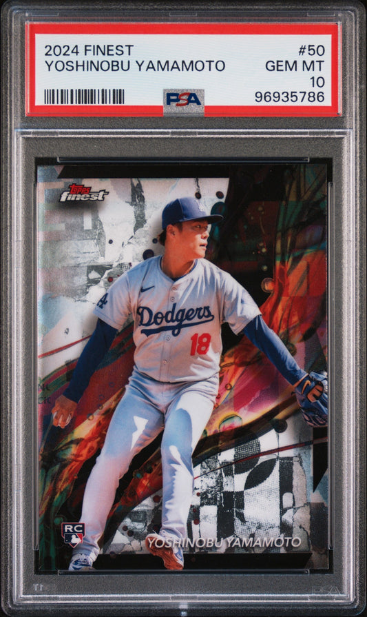 Graded 2024 Topps Finest Yoshinobu Yamamoto #50 Rookie RC Baseball Card PSA 10 Gem Mint