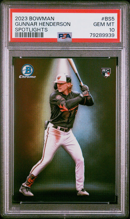 Graded 2023 Topps Bowman Gunnar Henderson #BS5 Spotlights Rookie RC Baseball Card PSA 10 Gem Mint