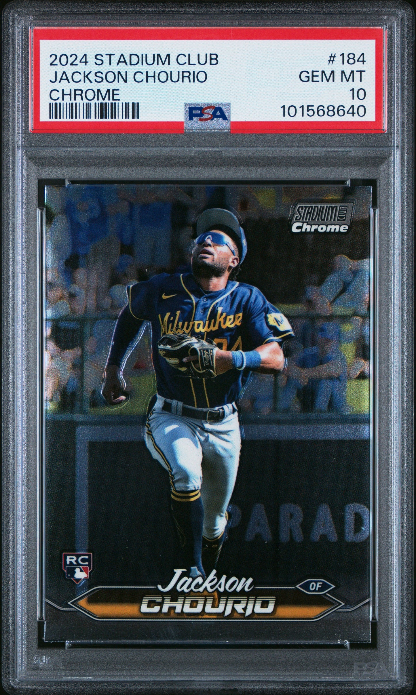 Graded 2024 Topps Stadium Club Jackson Chourio #184 Chrome Rookie RC Baseball Card PSA 10 Gem Mint