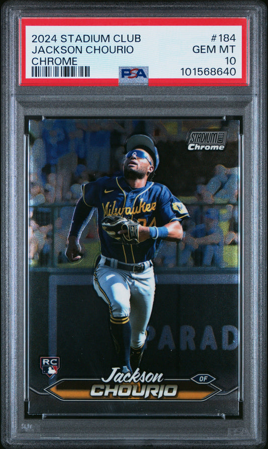 Graded 2024 Topps Stadium Club Jackson Chourio #184 Chrome Rookie RC Baseball Card PSA 10 Gem Mint