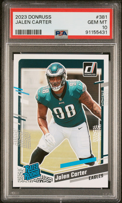 Graded 2023 Panini Donruss Jalen Carter #381 Rookie RC Football Card PSA 10 Gem Mint