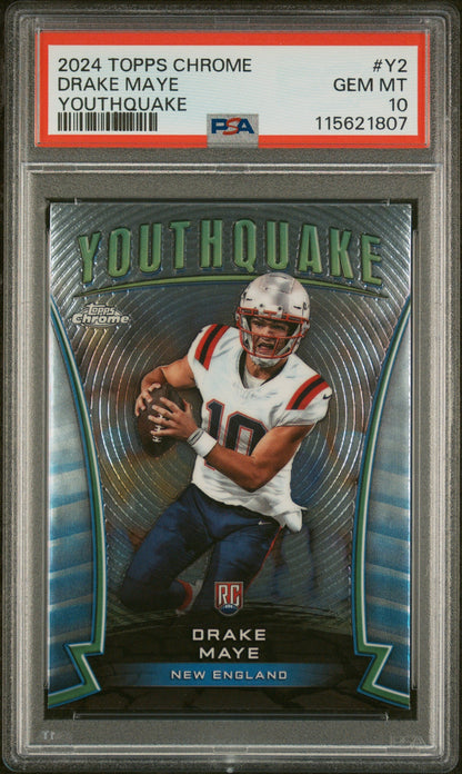 Graded 2024 Topps Chrome Drake Maye #Y2 Youthquake Rookie RC Football Card PSA 10 Gem Mint