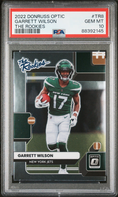 Graded 2022 Panini Donruss Optic Garrett Wilson #TR8 The Rookies Rookie RC Football Card PSA 10 Gem Mint