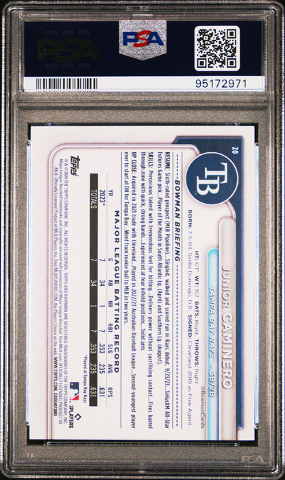 Graded 2024 Topps Bowman Junior Caminero #20 Rookie RC Baseball Card PSA 10 Gem Mint