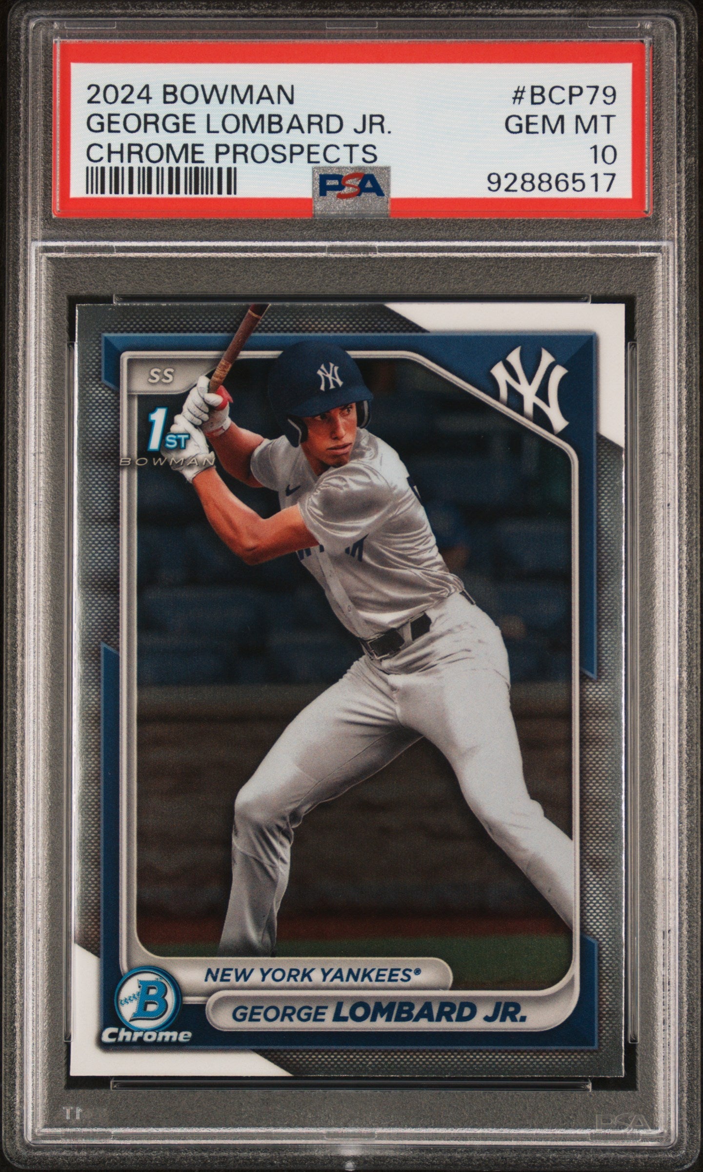 Graded 2024 Topps Bowman George Lombard Jr #BCP79 Chrome Prospects Rookie RC Baseball Card PSA 10 Gem Mint