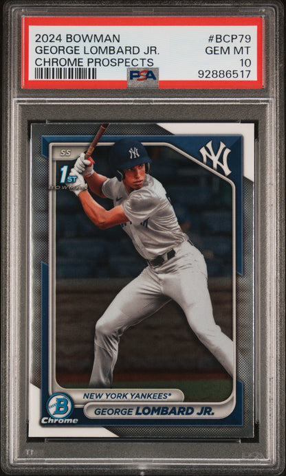 Graded 2024 Topps Bowman George Lombard Jr #BCP79 Chrome Prospects Rookie RC Baseball Card PSA 10 Gem Mint