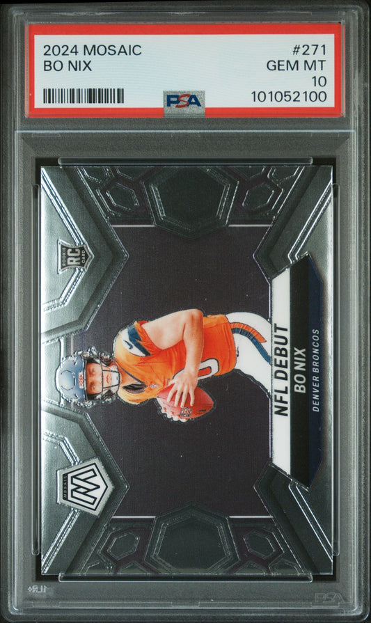 Graded 2024 Panini Mosaic Bo Nix #271 Rookie RC Football Card PSA 10 Gem Mint