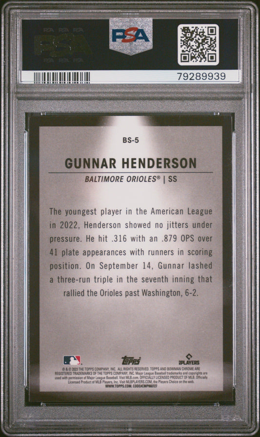 Graded 2023 Topps Bowman Gunnar Henderson #BS5 Spotlights Rookie RC Baseball Card PSA 10 Gem Mint