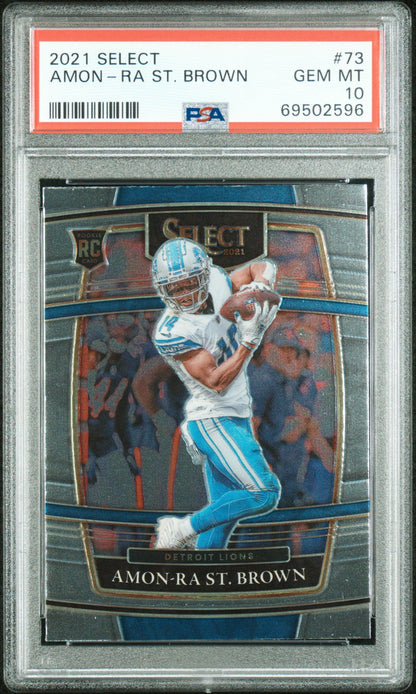 Graded 2021 Panini Select Amon-Ra St. Brown #73 Rookie RC Football Card PSA 10 Gem Mint