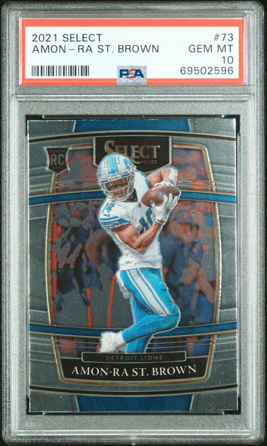 Graded 2021 Panini Select Amon-Ra St. Brown #73 Rookie RC Football Card PSA 10 Gem Mint