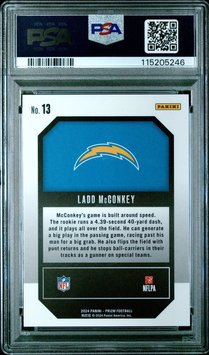 Graded 2024 Panini Prizm Ladd McConkey #13 Emergent RC Football Card PSA 10 Gem Mint