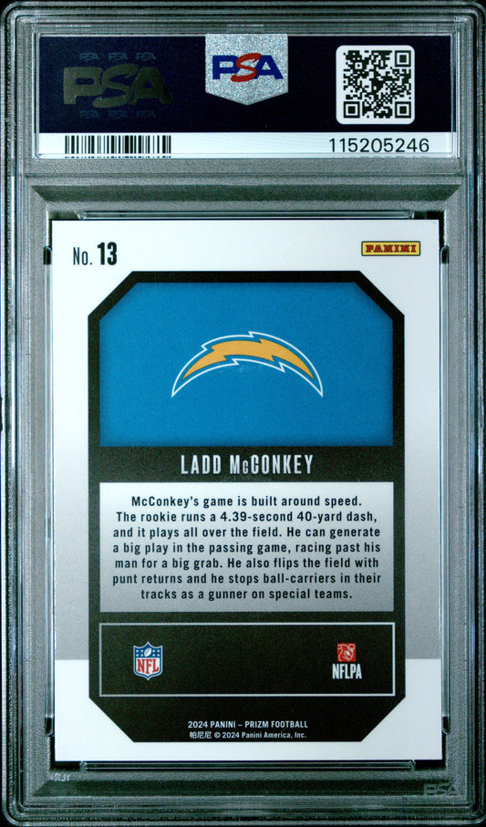 Graded 2024 Panini Prizm Ladd McConkey #13 Emergent RC Football Card PSA 10 Gem Mint