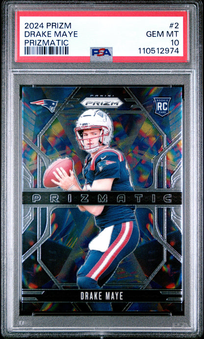 Graded 2024 Panini Prizm Drake Maye #2 Prizmatic Rookie RC Football Card PSA 10 Gem Mint