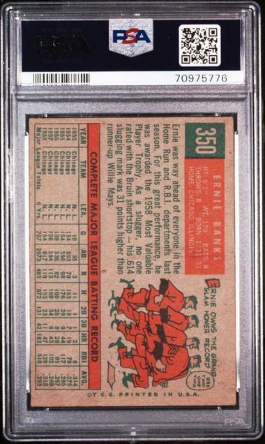 Graded 1959 Topps Ernie Banks #350 Baseball Card PSA 5 Excellent