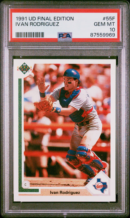 Graded 1991 Upper Deck UD Final Edition Ivan Pudge Rodriguez #55F Rookie RC Baseball Card PSA 10 Gem Mint