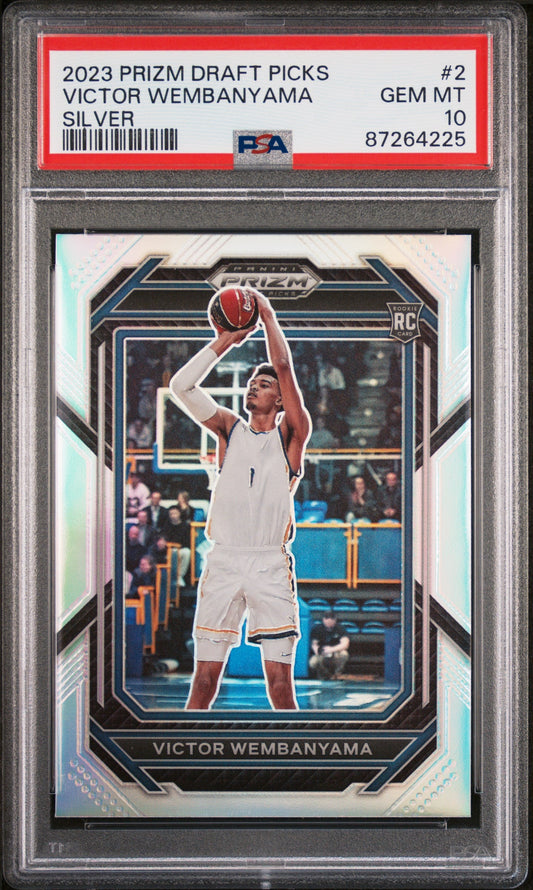 Graded 2023 Panini Prizm Draft Picks Victor Wembanyama #2 Silver Rookie RC Basketball Card PSA 10 Gem Mint