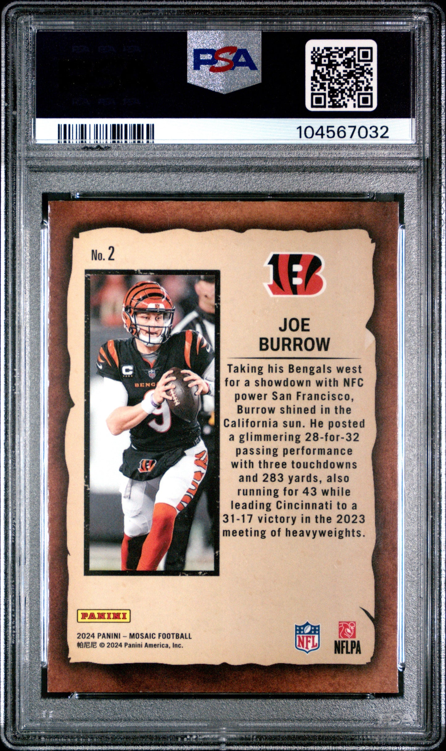 Graded 2024 Panini Mosaic Joe Burrow #2 Notorierty Football Card PSA 10 Gem Mint