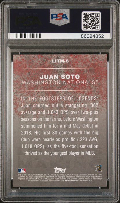 Graded 2018 Topps Update Juan Soto #LITM8 Legends In The Making Black Rookie RC Baseball Card PSA 10 Gem Mint