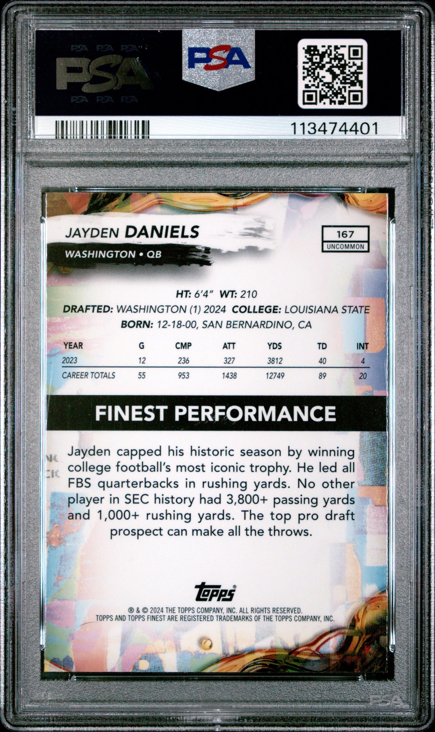 Graded 2024 Topps Finest Jayden Daniels #167 Rookie RC Football Card PSA 10 Gem Mint