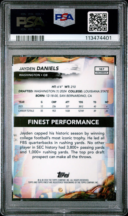 Graded 2024 Topps Finest Jayden Daniels #167 Rookie RC Football Card PSA 10 Gem Mint