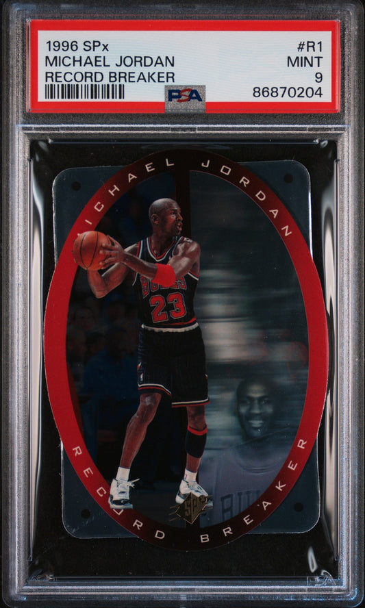 Graded 1996 Upper Deck SPx Michael Jordan #R1 Record Breaker Basketball Card PSA 9 Mint