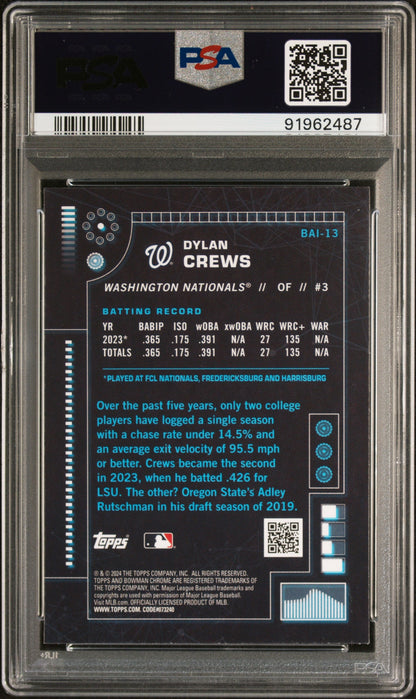 Graded 2024 Topps Bowman Dylan Crews #BAI13 AI Rookie RC Baseball Card PSA 10 Gem Mint