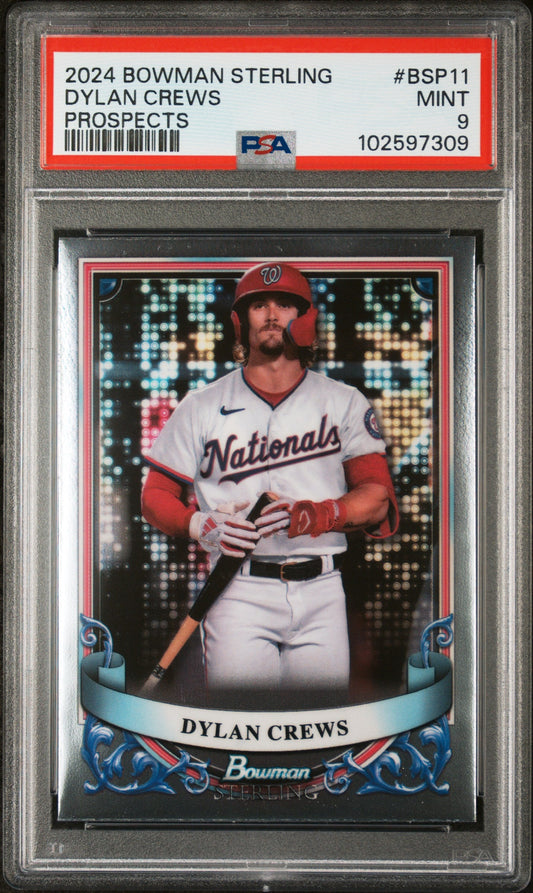 Graded 2024 Topps Bowman Sterling Dylan Crews #BSP11 Prospects Rookie RC Baseball Card PSA 9 Mint