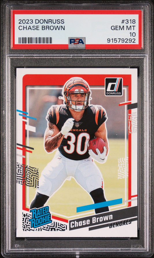 Graded 2023 Panini Donruss Chase Brown #318 Rookie RC Football Card PSA 10 Gem Mint