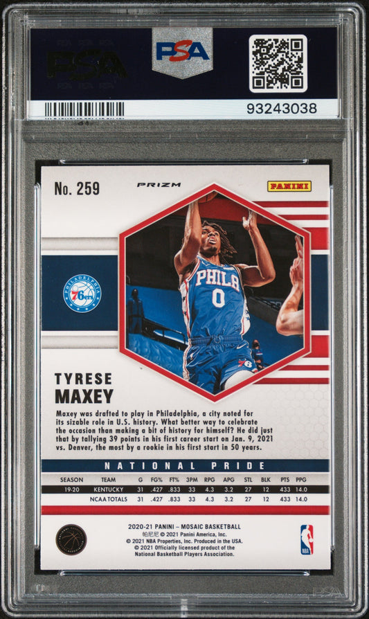 Graded 2020 Panini Mosaic Tyrese Maxey #259 Red Mosaic Rookie RC Basketball Card PSA 10 Gem Mint